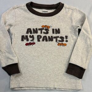 Gymboree - 2T Long Sleeve Tee - Light Gray with Dark Brown Trim